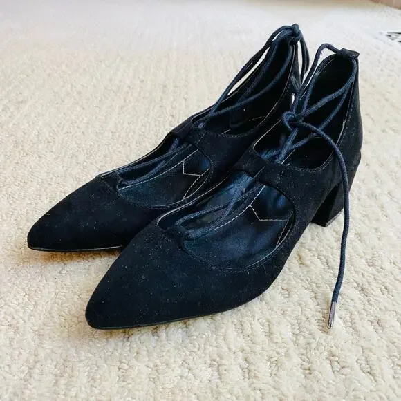 Charles David US 5M Shoes Black Suede Lace Up Mid Heel Dressy Ghillies Unique - Picture 6 of 11